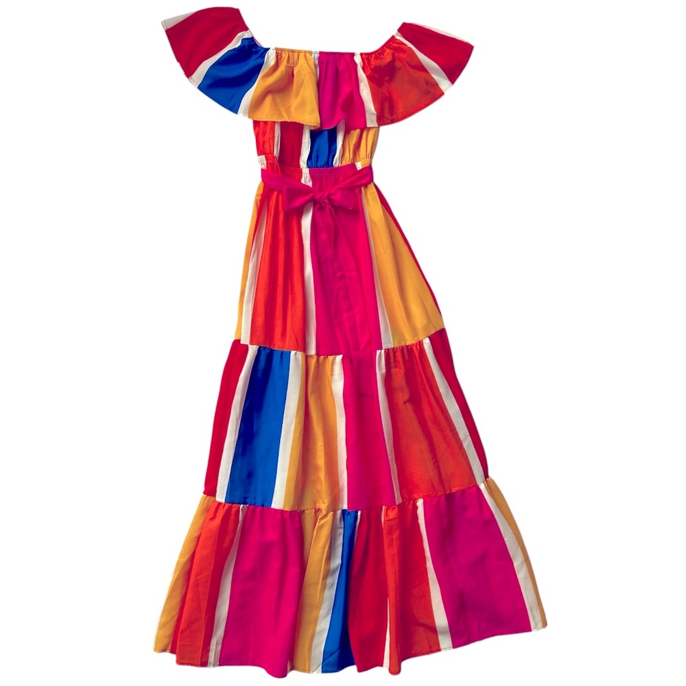 A. Calin by Flying Tomato Vibrant Colorblock Off Shoulder Maxi Dress, Size M